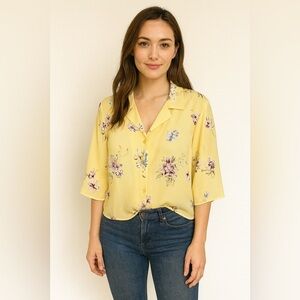 Yellow Floral Button-Down Blouse Size 1X